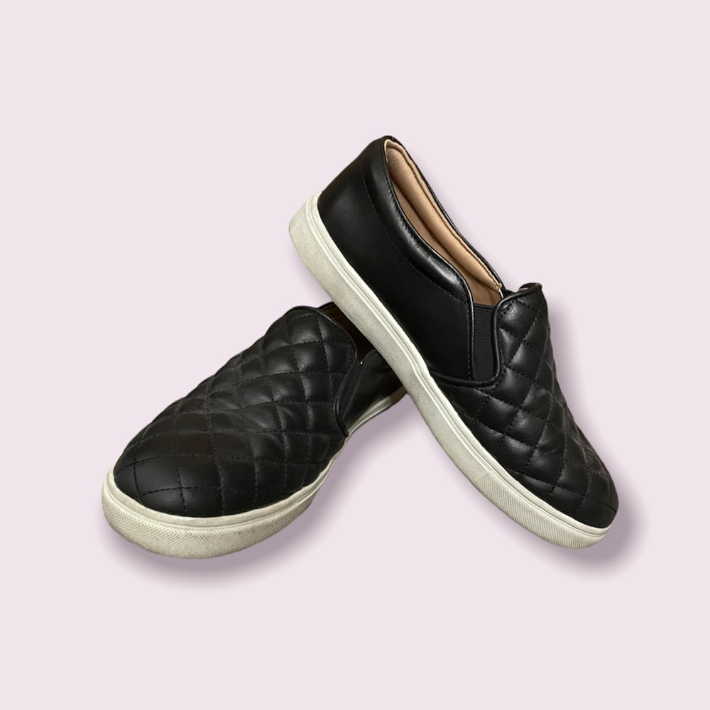 Black Faux Leather Slip on Shoes